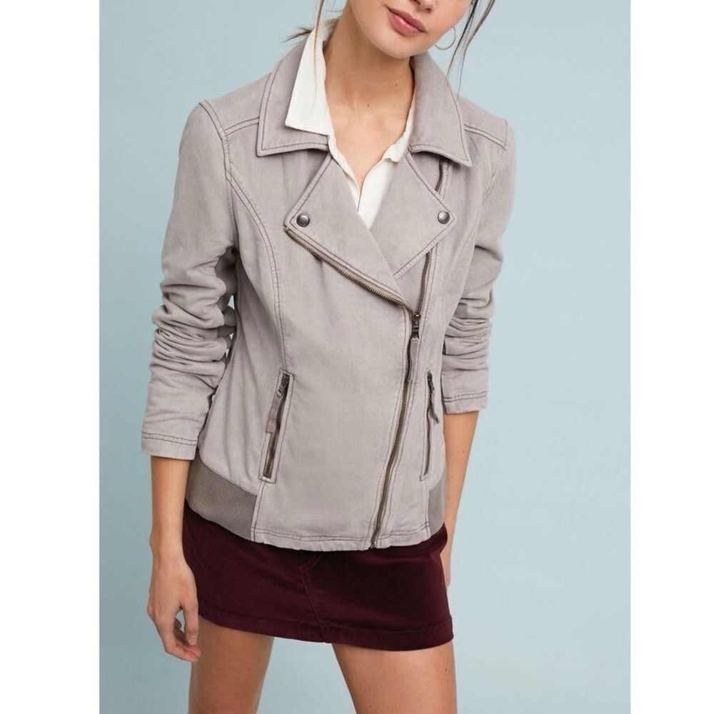 Anthropologie Marrakech Parkway Moto Jacket – Light Gray, Asym Zip, Sz M